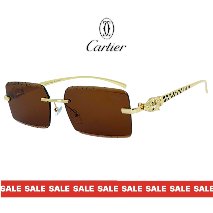 Cartier унисекс слънчеви очила – фасетни кафяви лещи и златна рамка с пантера