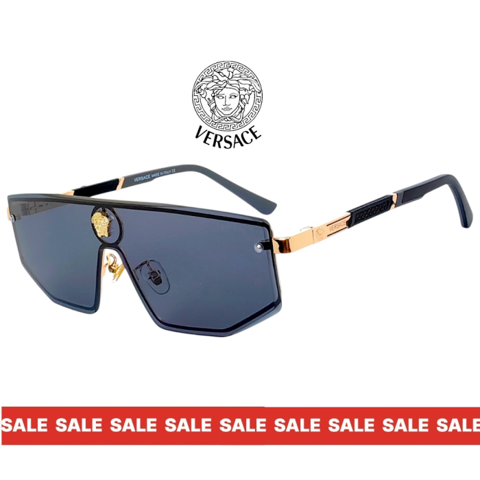 Versace унисекс слънчеви очила маска – златна рамка и черни лещи