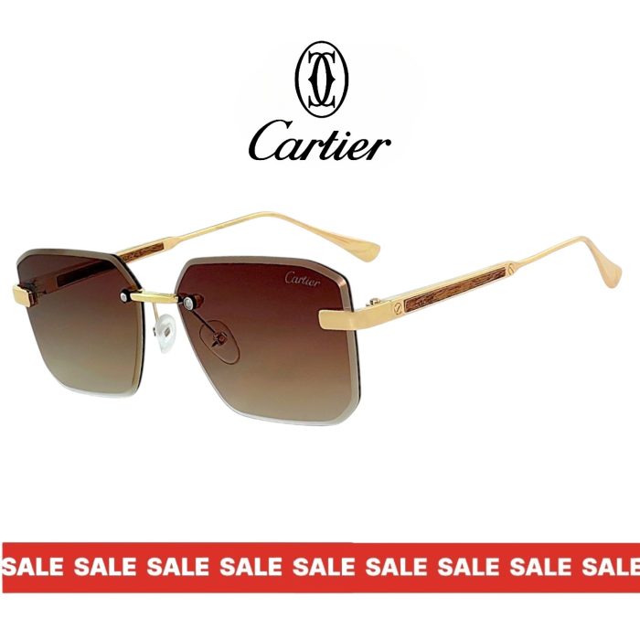 Cartier EBONY слънчеви очила – златна рамка с дървен акцент и кафяви лещи UV400