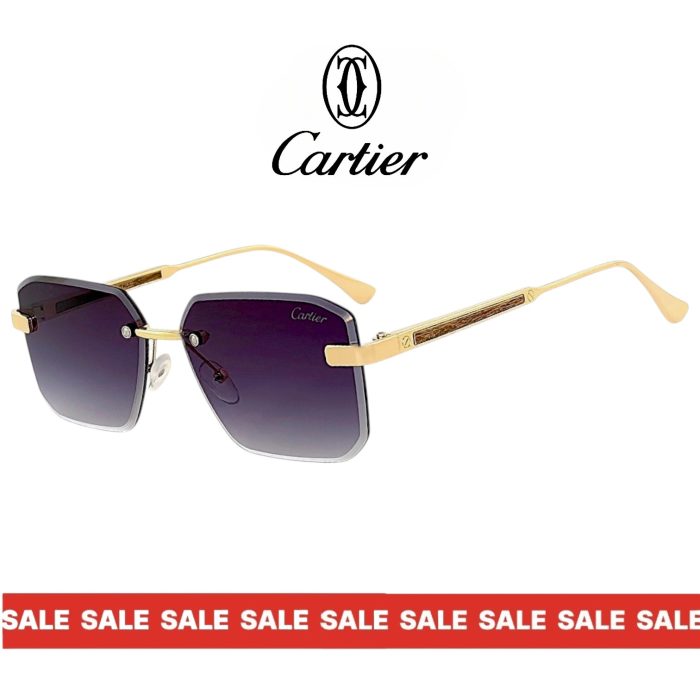 Cartier EBONY слънчеви очила – златна рамка с дървесен акцент и лилаво-преливащи лещи UV400