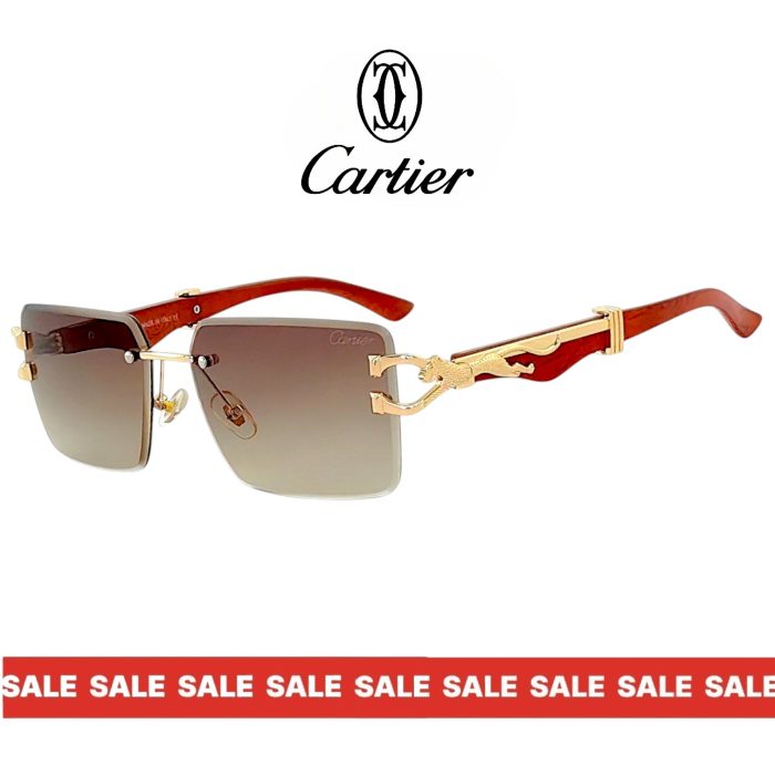 Cartier слънчеви очила – дървесна рамка и позлатена пантера UV400