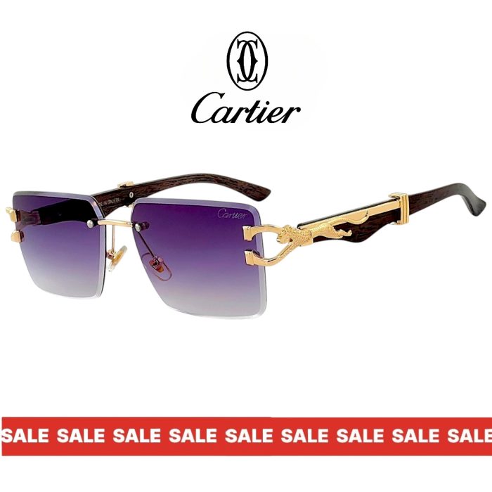 Cartier PANTH слънчеви очила – тъмна дървесна рамка и позлатена пантера UV400