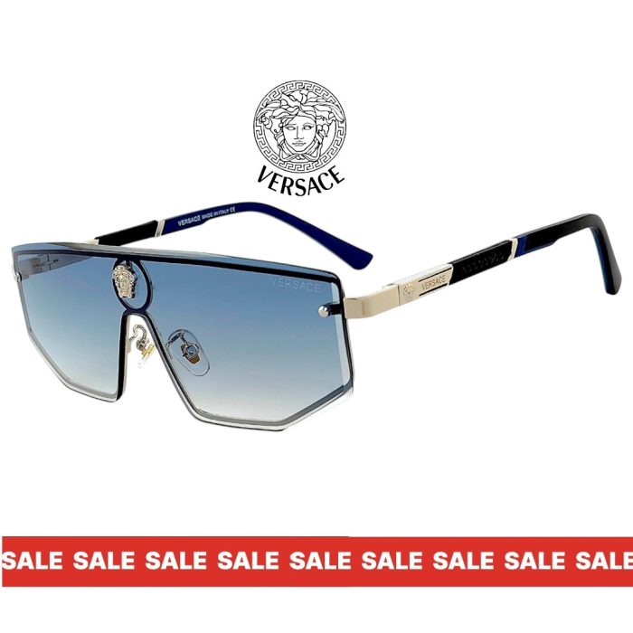 Versace унисекс слънчеви очила маска – сребриста рамка и сини преливащи лещи