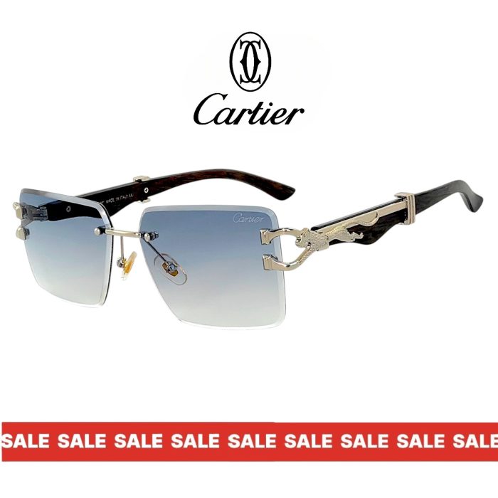 Cartier PANTH слънчеви очила – сребриста рамка и небесно сини преливащи лещи UV400
