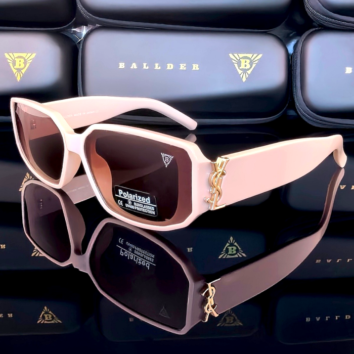 слънчеви очила ballder дамски бежова рамка кафяви стъкла страничен изглед