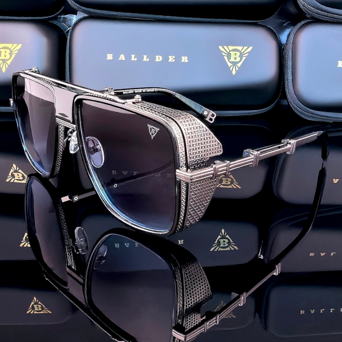 слънчеви очила ballder мъжки хром рамка преливащи черни стъкла със син оттенък масивен модел