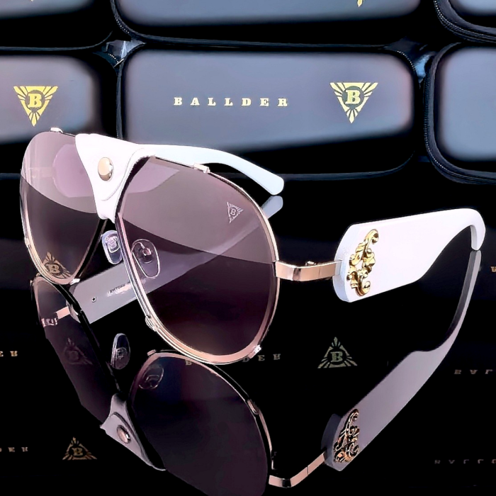 слънчеви очила ballder унисекс бяла рамка бяла кожа светли преливащи стъкла модел маска