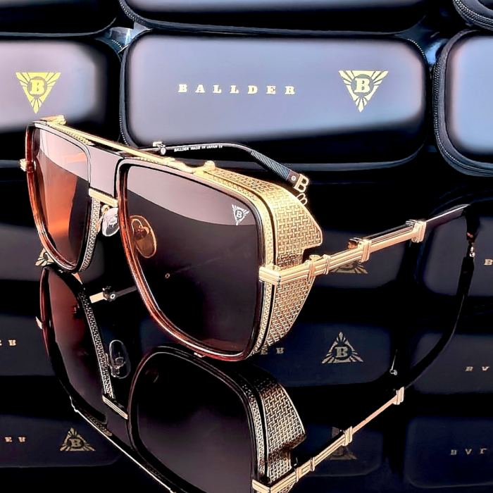 слънчеви очила ballder мъжки златна рамка кафяви стъкла масивен модел