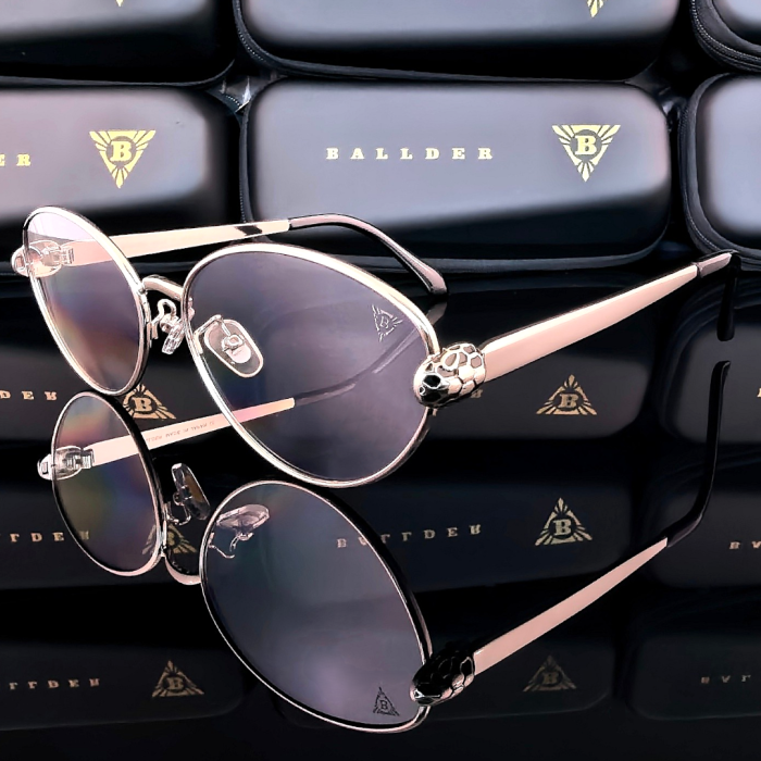 слънчеви очила ballder дамски сребриста рамка сребърни огледални стъкла глава на змия