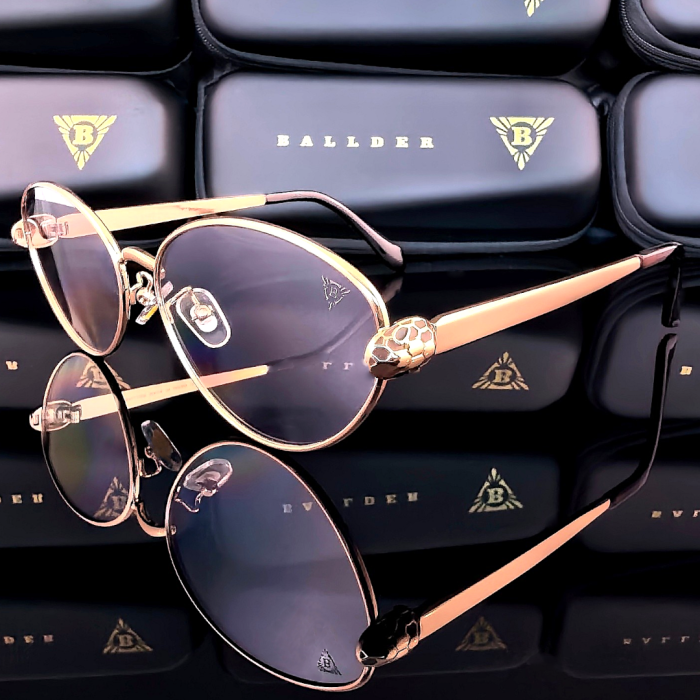 слънчеви очила ballder дамски златна рамка огледални стъкла глава на змия