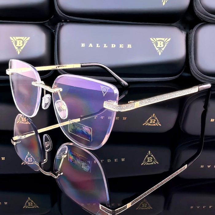 Дамски слънчеви очила Ballder със златна рамка и фотохромни черни стъкла страничен изглед