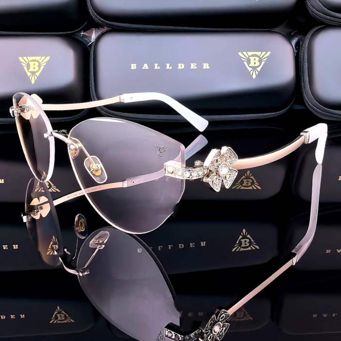 слънчеви очила ballder дамски сребриста рамка сребристи огледални стъкла четирилистна детелина с цирконий
