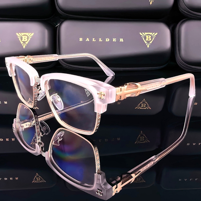 Слънчеви очила Ballder бели прозрачни със златни елементи страничен изглед