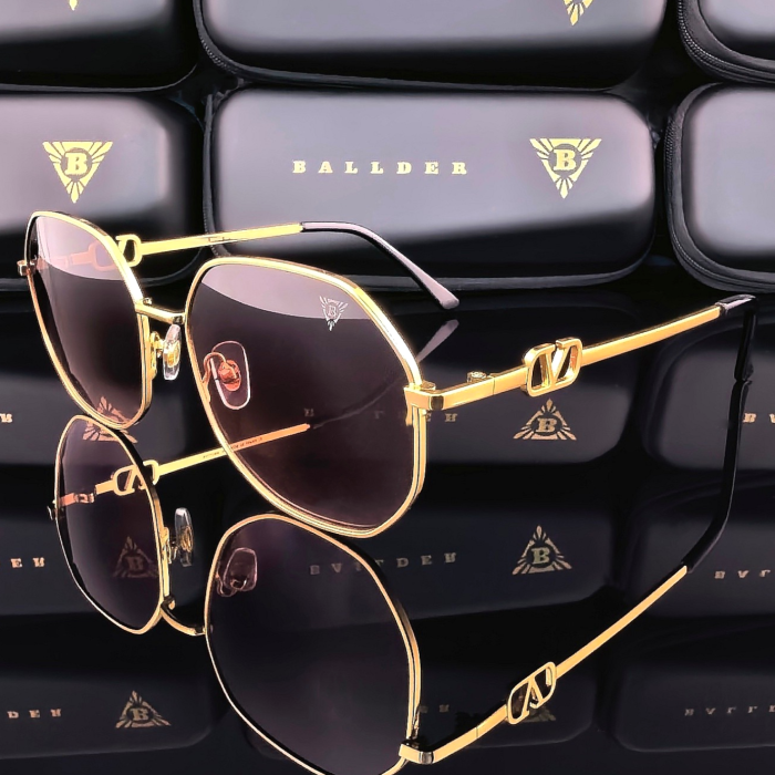Унисекс слънчеви очила Ballder златна рамка с черни стъкла страничен изглед