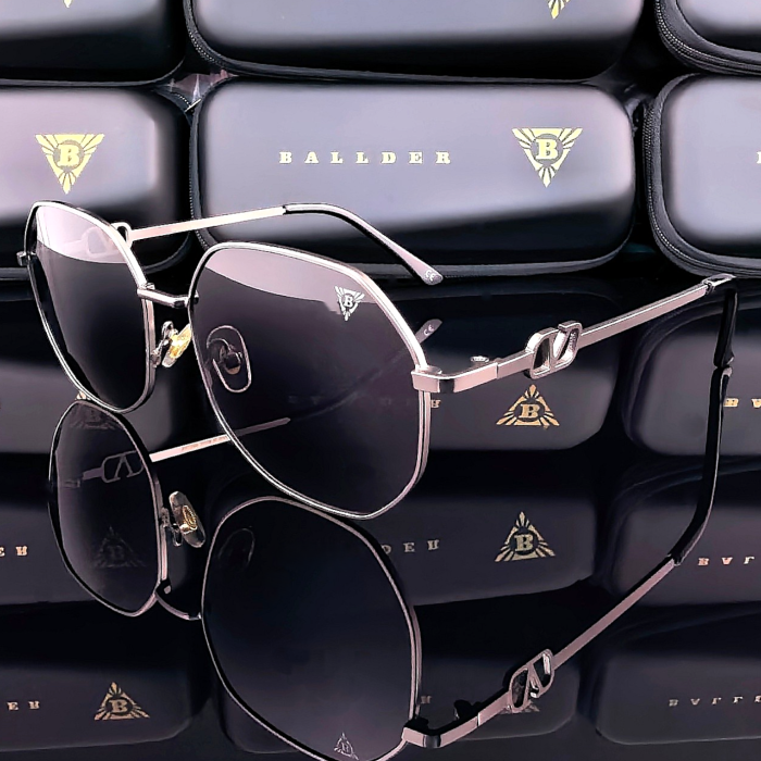 Унисекс слънчеви очила Ballder хром рамка с черни стъкла страничен изглед