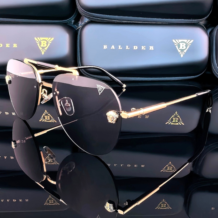 Слънчеви очила Ballder златни с черни стъкла страничен изглед