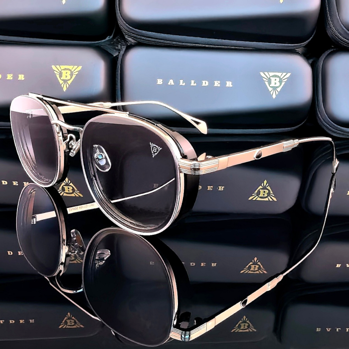 Слънчеви очила Ballder сребристи със светло сини стъкла страничен изглед