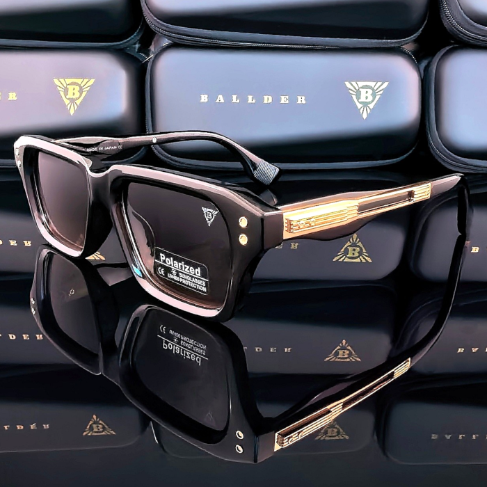 Слънчеви очила Ballder черни със златни елементи и преливащи стъкла страничен изглед