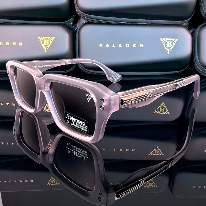 Слънчеви очила Ballder прозрачни сиви с черни стъкла страничен изглед