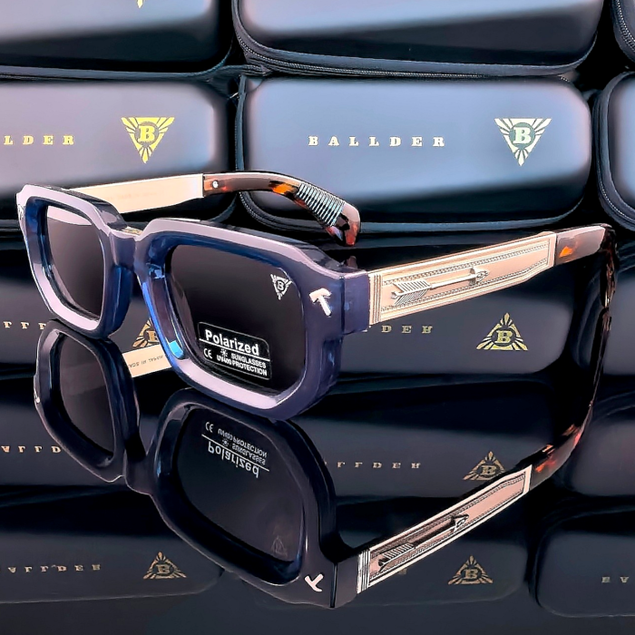 Слънчеви очила Ballder с рамка в синьо сребристо и кафяво и черни стъкла страничен изглед