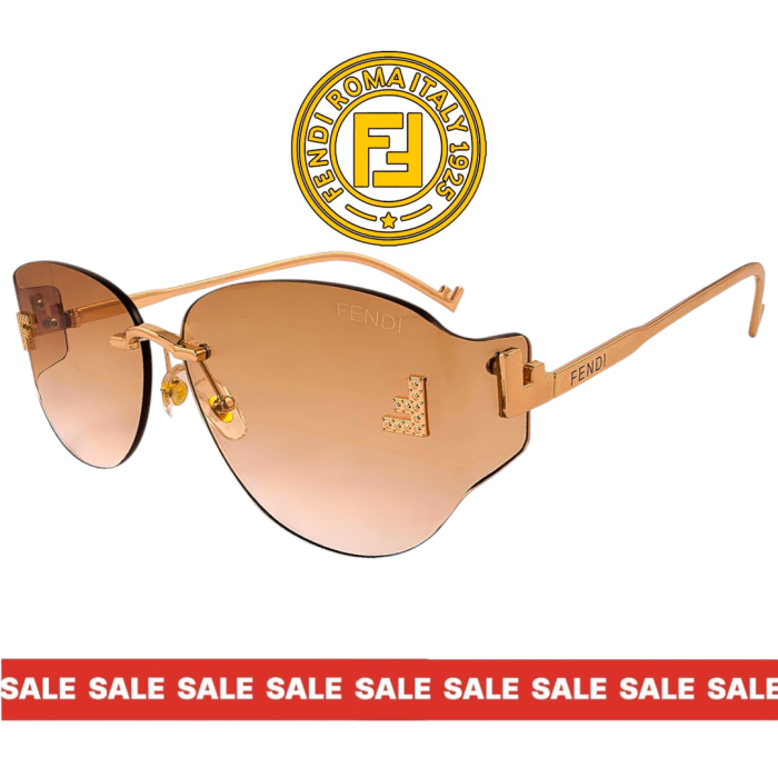 Дамски слънчеви очила Fendi 2026 златна рамка светло кафяви бежови преливащи стъкла страничен изглед