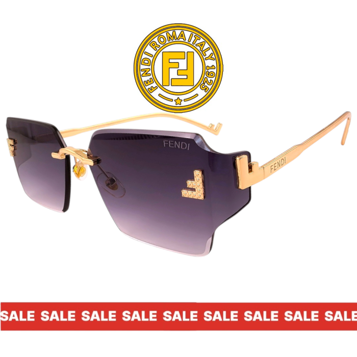 Дамски слънчеви очила Fendi 2026 златна рамка синкави преливащи стъкла страничен изглед
