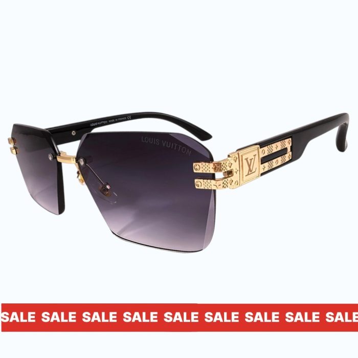 Мъжки слънчеви очила Louis Vuitton 2026 черна рамка сини преливащи стъкла страничен изглед