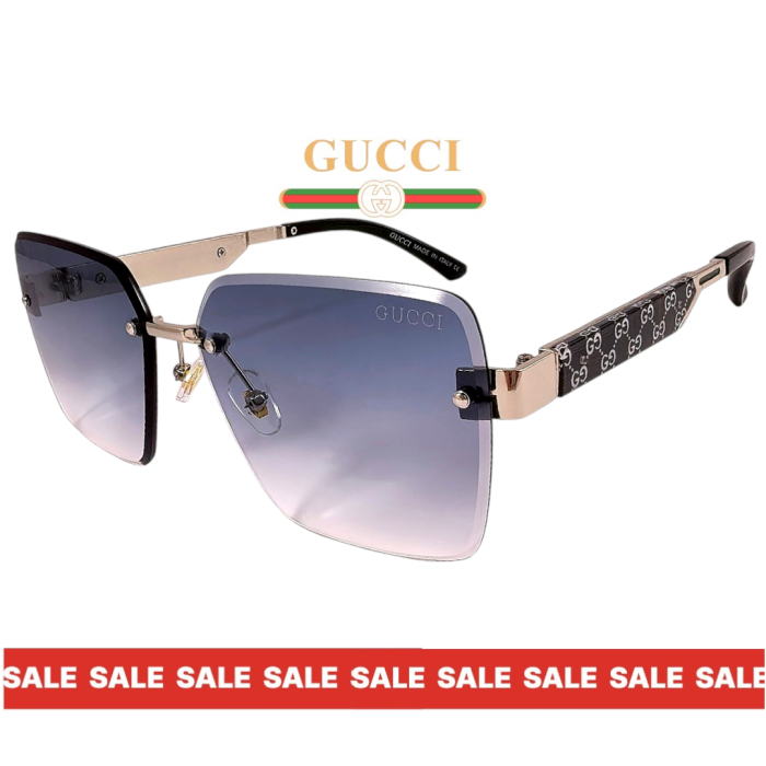 Дамски слънчеви очила Gucci сини преливащи стъкла сребриста рамка страничен изглед