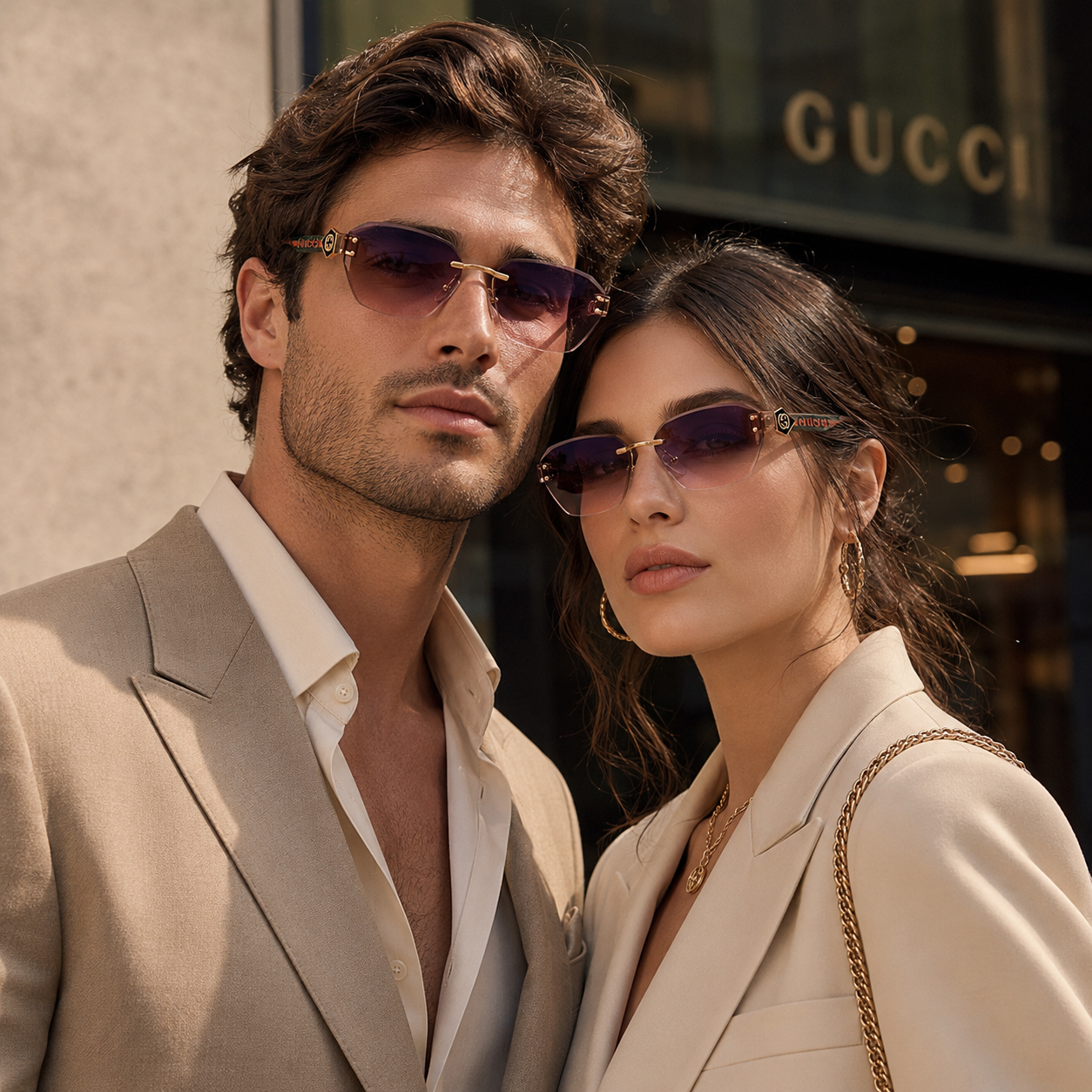 Дамски слънчеви очила Gucci с кафяви преливащи стъкла и кафяви дръжки