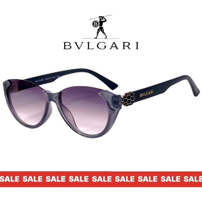 Дамски слънчеви очила Bvlgari сива прозрачна рамка преливащи сиви стъкла страничен изглед