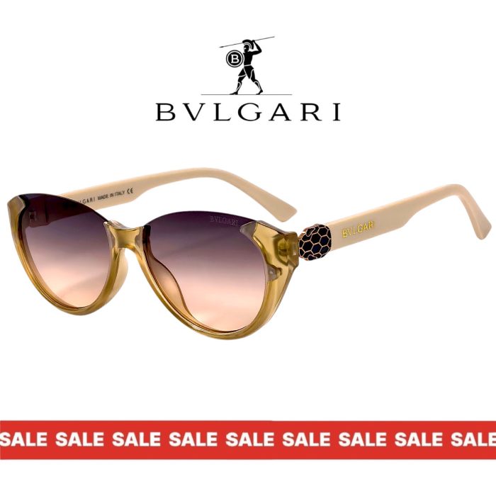 Дамски слънчеви очила Bvlgari бежово-зелена рамка преливащи стъкла страничен изглед
