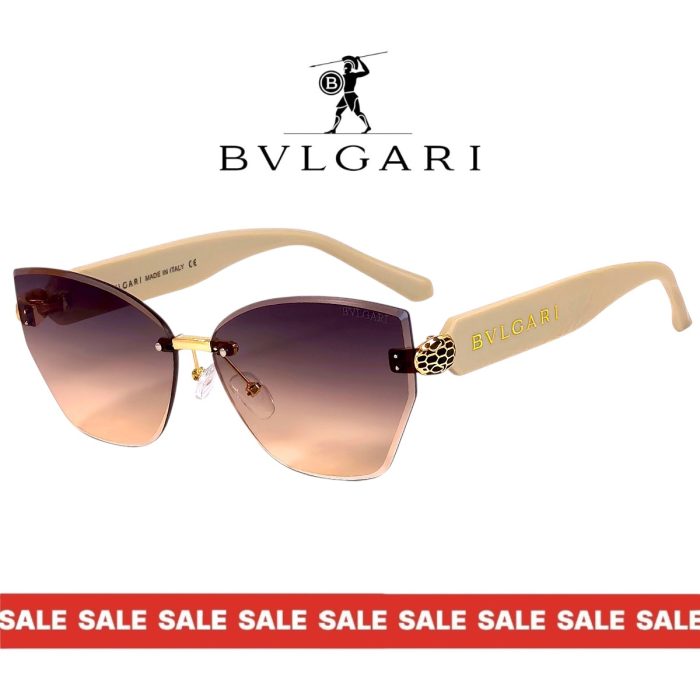 Дамски слънчеви очила Bvlgari бежова рамка сиво преливащи стъкла страничен изглед