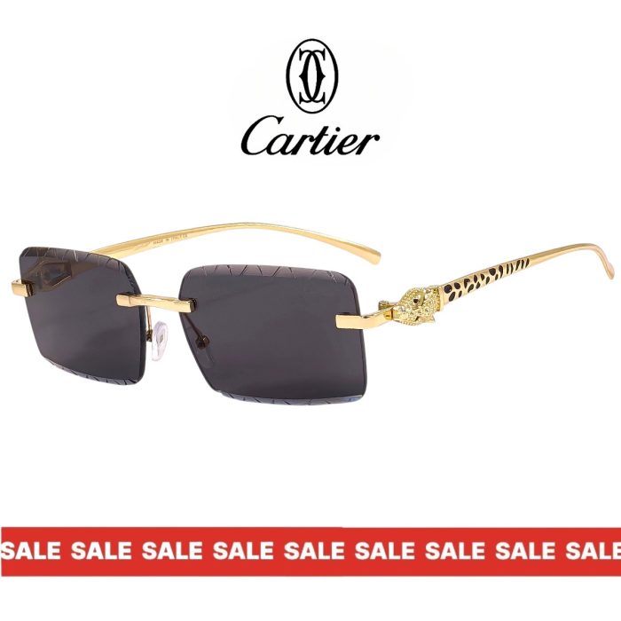Унисекс слънчеви очила Cartier черни фасетирани стъкла златна рамка страничен изглед