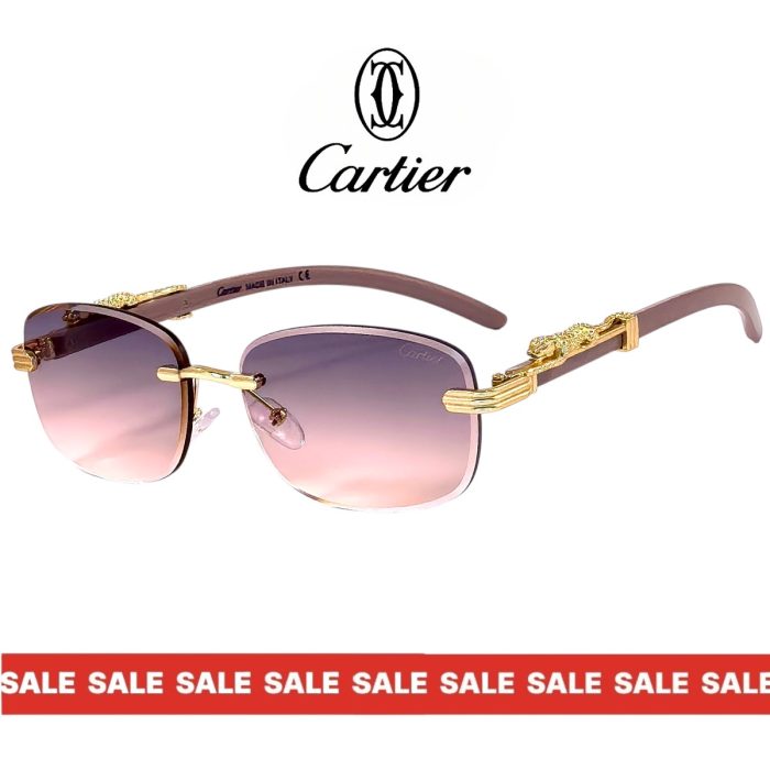 Дамски слънчеви очила Cartier виолетова пудра рамка виолетови преливащи стъкла страничен изглед