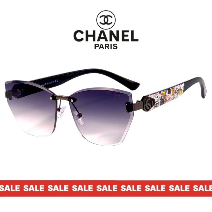 Дамски слънчеви очила Chanel цветна рамка с графики тъмни преливащи стъкла страничен изглед