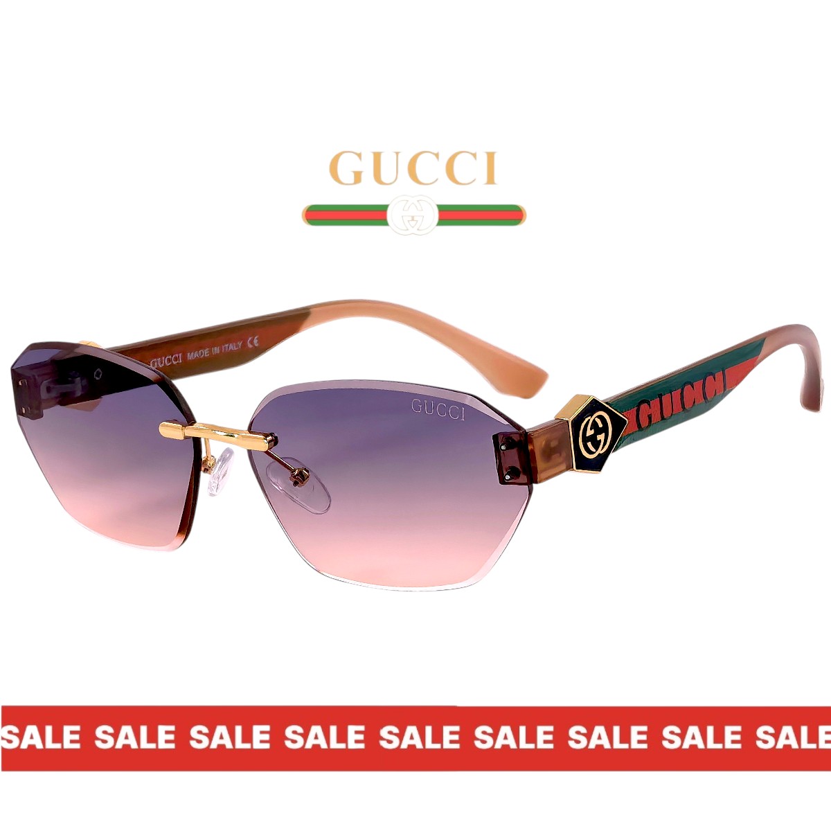 Дамски слънчеви очила Gucci с кафяви преливащи стъкла страничен изглед