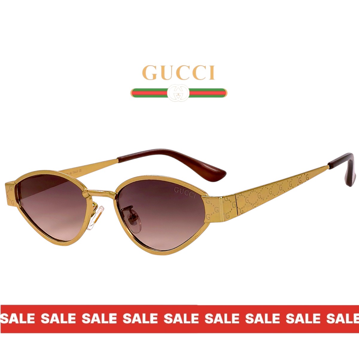 Дамски слънчеви очила Gucci със златна метална рамка страничен изглед