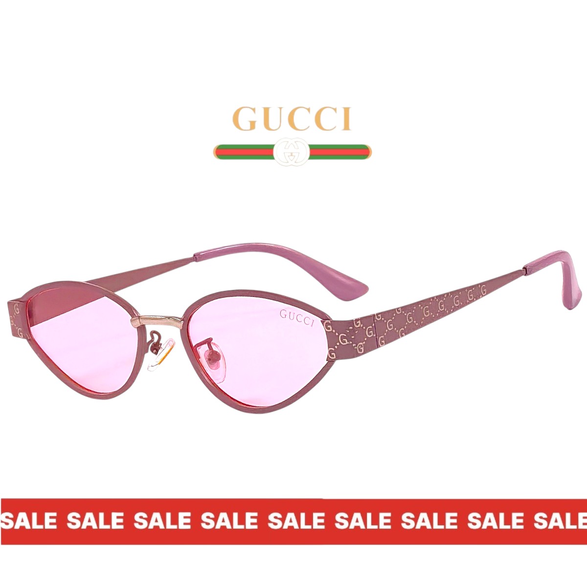 Дамски слънчеви очила Gucci с розова метална рамка страничен изглед