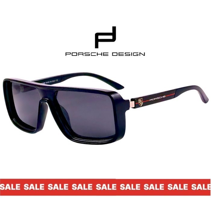 Мъжки слънчеви очила Porsche Design маска черна рамка черни UV400 стъкла страничен изглед
